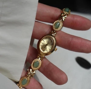 Vintage Style Women Watch, Gemstone Bracelet Watch,  Jade Stone Bracelet - Picture 1 of 4
