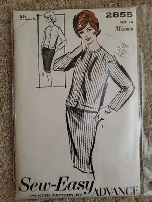 Advance 2855 Sew Easy Vintage Sewing Pattern Women's Suit Bust 34 1960's FF  - Image 1 of 4