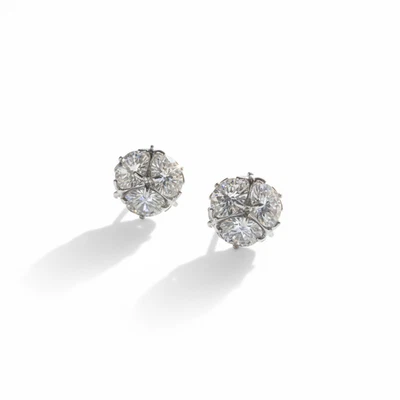 14K White Gold Round Cluster CZ Stud Push Back Earrings Brilliant Sparkle Gift - Image 1 of 4