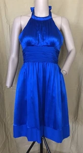 CACHE Dress 100% Silk Royal Blue Size 2 Halter Tulle Slip Lining Bra Built In - Bild 1 von 15