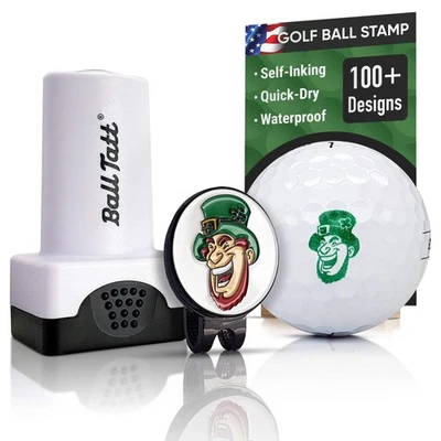 Ball Tatt - Leprechaun Golf Ball Stamp Self-Inking with Hat Clip 25 mm & Ball Ma