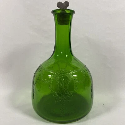 Botella de vinagre de casa blanca de vidrio en relieve verde camafeo con tapón de colección Foto 1 de 4