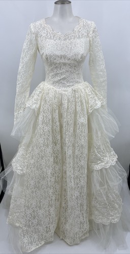 OFF WHITE Abito da sposa vintage anni '50 in pizzo a livelli bianco sporco cupcake abito da sposa mod