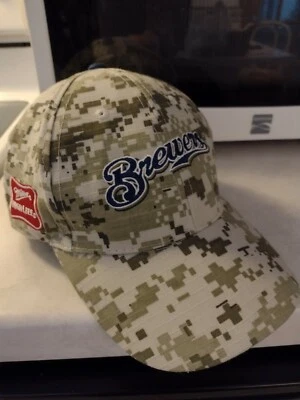 Milwaukee Brewers Camo Baseball Hat Strapback & MB Zip-Up Sweatshirt Sz Mens M. - Image 1 of 4