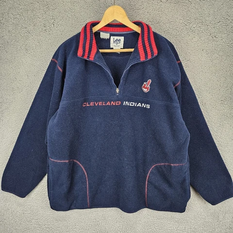 Vintage Cleveland Indians 1/4 Zip Pullover Fleece Sweatshirt Size XL Lee Sport Cover