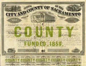 1859 City & County of Sacramento Bond Certificate - Picture 1 of 1