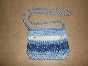 Lina Brand Women's Blue and White Crochet Shoulder Bag - Picture 1 of 20