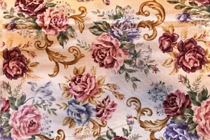 Floral on Tan Rose Print Cotton Quilt Fabric Scrap 15 x 42 Inches - Picture 1 of 1