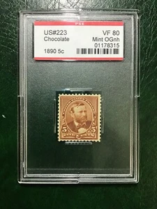 US Scott 223 5c Chocolate Grant Mint NH PSE Graded 80 Encapsulated Warmth! - Picture 1 of 2