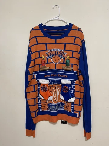 New York Knicks Christmas Sweater Pullover XL Rare! All Over Print VTG? NBA 🔥 Cover