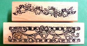 Juego de estampillas de goma de Navidad Borders, 2 piezas, montadas en madera - Imagen 1 de 1