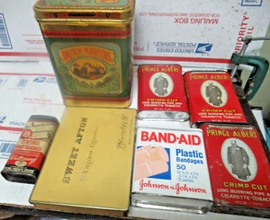 8 VINTAGE TINS PRINCE ALBERT,BAND-AID,SWEET AFTON,DUTCH MASTER,SENTINEL BANDGES - Picture 1 of 11