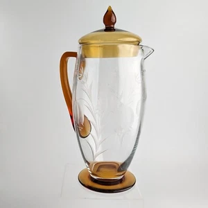 TIFFIN Pitcher Cut 405, Amber and Clear, Water, Martini, Elegant Depression - Picture 1 of 10