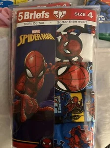 Spiderman Cartoon Boys Underwear Briefs 100% Cotton 5 Pack Size 4 Marvel NEW - Picture 1 of 3