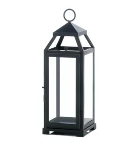 15.5" Black Sleek & Lean Candle Lantern Lamp Centerpiece Terrace Home Decor - Picture 1 of 6
