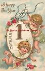 New Year, Otto Schloss No 963, Angels with a January 1 Insert with Ribbons,Roses