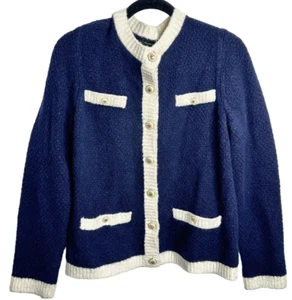 NEW Talbots Cardigan Sweater S Navy Blue White Trim Womens Button Up Preppy - Picture 1 of 10
