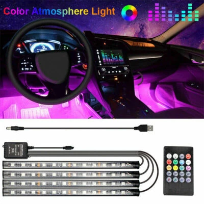 Car RGB 12V LED Mood Light Interior Atmosphere Neon Lamp Remote Control For Car - Image 1 of 4