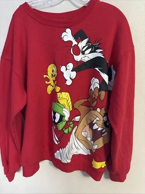 LOONEY TOONES SWEATSHIRT XL Red~ Unisex~ WARNER BROS Double Sides EUC - Image 1 of 4
