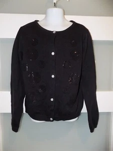 J. KHAKI BLACK SEQUENCE CIRCLE BUTTON DOWN CARDIGAN SIZE L GIRL'S - Picture 1 of 3