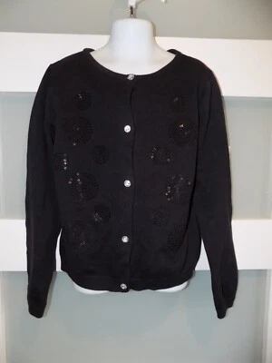 J. KHAKI BLACK SEQUENCE CIRCLE BUTTON DOWN CARDIGAN SIZE L GIRL'S - Image 1 of 3