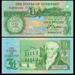 🇬🇬 Guernsey 1 Pound 1991 N Prefix P 52 b LOW SERIAL NUMBER Crisp Gem UNC - Picture 1 of 5