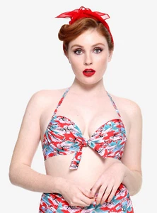 Disney Princess Mulan Retro Cherry Blossoms Swim Suit Bikini HALTER TOP NWT XS - Picture 1 of 2