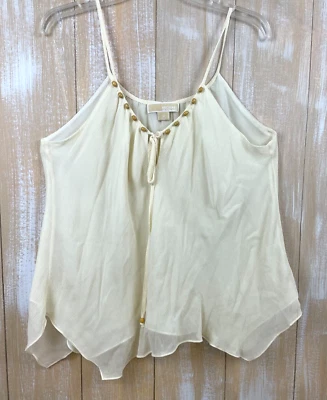 Pañuelo Michael Kors Marfil Crepé Mezcla Seda Boho Cami con Cuentas Talla 12 Foto 1 de 4