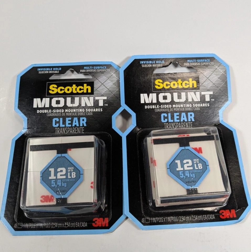 3M Scotch Mount Double-Sided Mounting Square Clear 2 Packs 48 Ea Pk Holds 12 lbs - Image 1 of 2