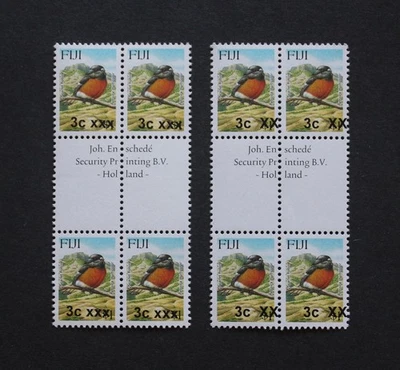 FIJI - SCARCE PROVISIONAL OVERPRINT 3c/$1 MNH IMPRINT GUTTER BLK4 xxx & XX OP RR - Image 1 of 2