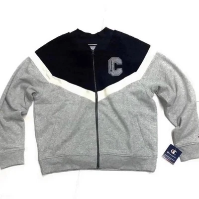 Champion Full Zip Sweatshirt Jacket Sherpa Fleece Size L  Gray Navy Blue - Image 1 of 4
