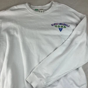 GUESS Originals Eco Mens Medium Earth Day White Crewneck Sweatshirt - Picture 1 of 10