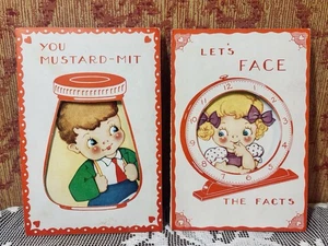 Two Vintage Valentine Cards Mustard No Writing Good Cond Clock Girl Boy Cute - Picture 1 of 7