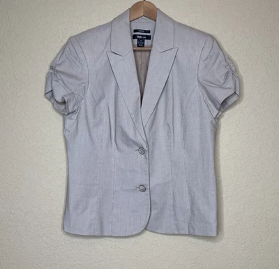 Chaqueta de manga corta Style & Co. color tostado alfiler a rayas forrada elástica para mujer talla 14” Foto 1 de 4