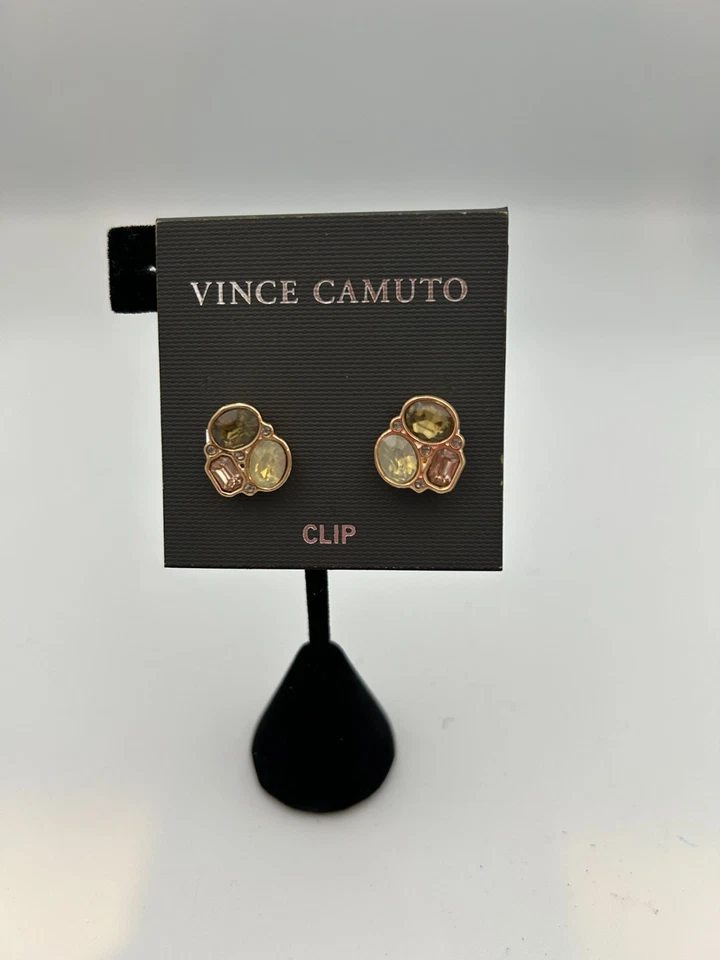 Nuevo con etiqueta Vince Camuto Tono Dorado Tornillo Trasero Clip Pendientes Multicolor Vidrio Foto 1 de 4