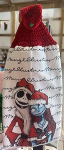 Pesadilla antes de Navidad Jack y Sally Navidad Toalla de té de ganchillo Top - Imagen 1 de 2