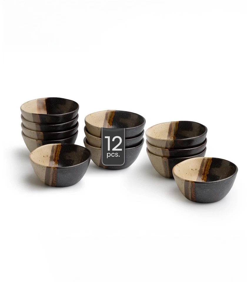 Snackschalen 12er Set Schälchen Schalen Keramik matt Schwarz Braun Ø 9 cm - Bild 1 von 4