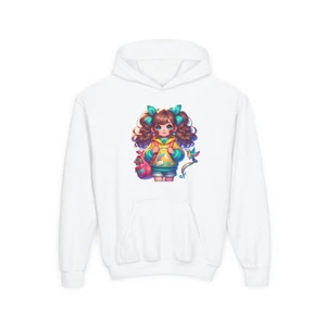 Whimsical Cute Rainbow Girl Hoodie – Youth Sweatshirt, Cozy Gift for Kids - Picture 1 of 47