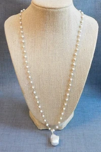 Vintage Sterling Silver & Pearl Necklace Designer Signed Marked India #037-S - Picture 1 of 6