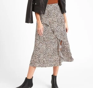 NEW! Banana Republic Crepe Ruffled Trim Midi Skirt Size 16 Cheetah Print - Picture 1 of 13