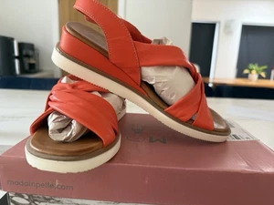 Moda in Pelle Orange Leather Sandals Size 6 BNWB - Picture 1 of 4
