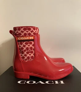 New - Women’s Coach Rivington Candy Apple Rubber Short Rain Boots Size 7 B - Picture 1 of 12