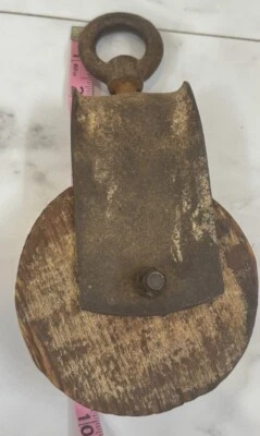 Block & Tackle Pulley & Rustic Barn Tool  Antique 10” Single Wheel Primitive VTG - Image 1 of 4