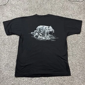 Vintage Jim Tostrud Bear Salmon Nature Art Outdoors T Shirt Size Xl Black - Picture 1 of 7