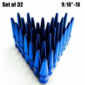 Set of 32 BLUE 4.5" Spike Lug Nuts 9/16-18 fit Chevy 2wd C20 C30 Suburban 8BL1 - Picture 1 of 10