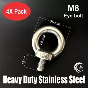 4X M8 EYE BOLT Heavy Duty STAINLESS STEEL Lifting Roof Rack Boat Shade Sail 8mm - Picture 1 of 1