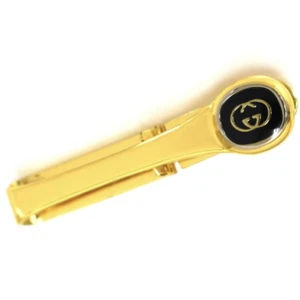 Gucci Interlocking G Tie Clip Pin Black x Gold G Twin Logo Emblem Enamel Metal - Picture 1 of 4