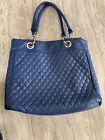 NEW JM reversible purse, blue, gold interior, chrome, faux leather quilted 