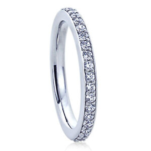 Women 2MM Sterling Silver Wedding Ring Round CZ Eternity Ring Wedding Band