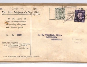 GB OFFICIAL PERFIN Parcel Post Label S CROWN O 4d 3d Stationery Office YK330 - Picture 1 of 10
